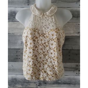 UO KIMCHI BLUE Peter Pan Collar Eyelet Top Small